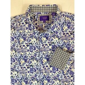 TALLIA Men's XL 17 1/2 shirt PAISLEY PRINT FLIP CUFF Blue Purple LS Button Down